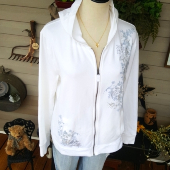 SONOMA ♡ White|Blue|Gray Embroidered|Embellished L|S Hoodie Jacket w/Pockets LP - Picture 15 of 16